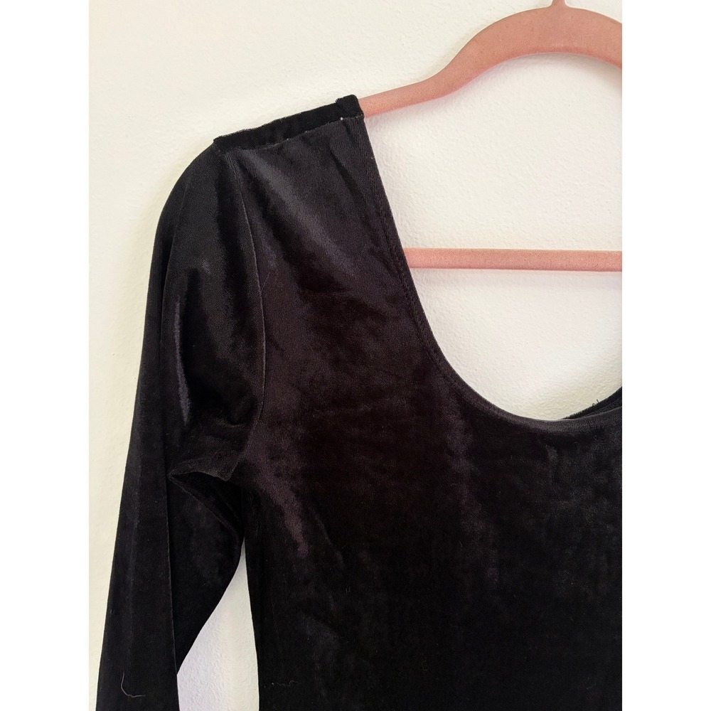 Vintage 90s Black Velvet Catsuit M Bodysuit Jumpsuit Boho Whimsigoth Goth - Picture 3 of 5